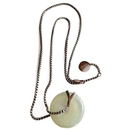 Yves Saint Laurent-YSL Rive Gauche necklace with precious stone-Silvery,Light green