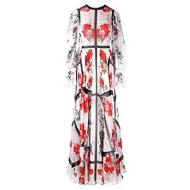 Alexander McQueen Blumen-Schmetterling Floaty Seiden-Chiffon Maxikleidrobe Schwarz Weiß Bordeaux