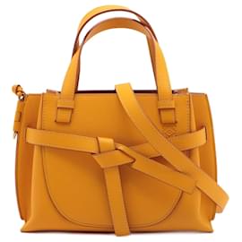 Loewe-Gate Mini Top-Handle Genarbtes Kalbsleder Leder 2-Ways Tote Bag Gelb-Gelb