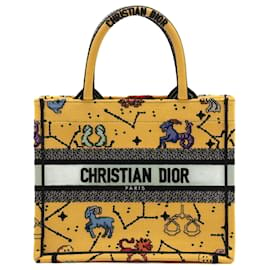 Dior-Book Tote Kleine Einkaufstasche aus Canvas mit Stickerei Gelb-Gelb