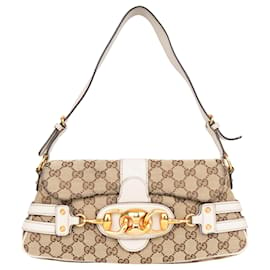 Gucci-Gucci GG Monogram Horsebit Shoulder Bag-Beige