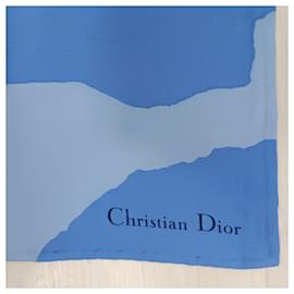 Christian Dior-Pañuelo de seda vintage azul claro de Christian Dior-Azul,Multicolor