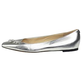 Jimmy Choo-Silver bejewelled flats with square toe - size EU 41.5-Silvery