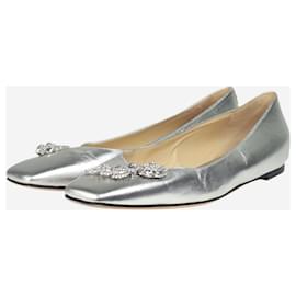Jimmy Choo-Silver bejewelled flats with square toe - size EU 41.5-Silvery