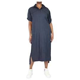 Autre Marque-Blue short-sleeved linen-blend midi dress - size UK 12-Blue