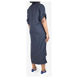 Autre Marque-Vestido midi azul de manga corta en mezcla de lino - talla UK 12-Azul