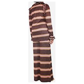 Autre Marque-Conjunto de cardigan e calça listrada marrom brilhante com babados - tamanho L-Marrom