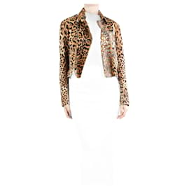 Ralph Lauren-Leopard print calf-hair biker jacket - size UK 12-Brown