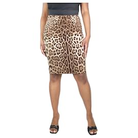 Dolce & Gabbana-Leopard print silk midi skirt - size UK 12-Other