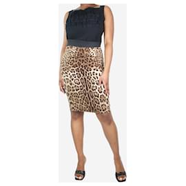 Dolce & Gabbana-Leopard print silk midi skirt - size UK 12-Other