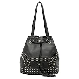 Prada-Prada Black Soft Calf Studded Bucket Bag-Black