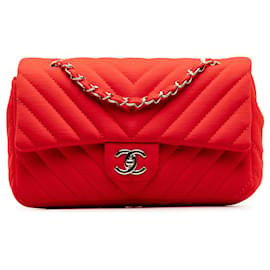 Chanel-Chanel Red Medium Chevron Jersey Chain Flap-Red