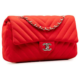 Chanel-Solapa de cadena de jersey de chevron mediano rojo Chanel-Roja
