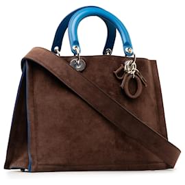 Dior-Bolso satchel Diorissimo de ante mediano marrón Dior-Castaño,Azul