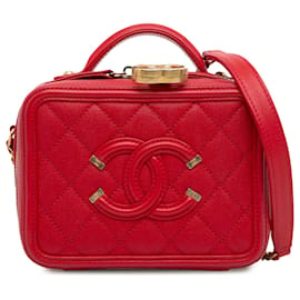 Chanel-Chanel Red Small Caviar CC Filigree Vanity Case-Red