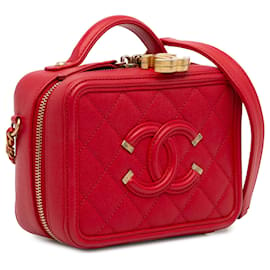 Chanel-Chanel Red Small Caviar CC Filigree Vanity Case-Red