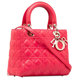 Dior-Dior Cannage pequeño de piel de cordero rosa Lady Dior-Rosa
