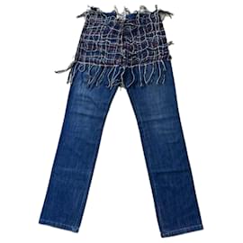 Chanel-Jeans de pasarela con detalles de tweed para coleccionistas.-Azul
