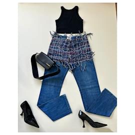 Chanel-Jeans de pasarela con detalles de tweed para coleccionistas.-Azul