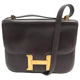 Hermès-VINTAGE HERMES CONSTANCE HANDBAG 24 LEATHER BOX LEATHER HAND BAG-Brown