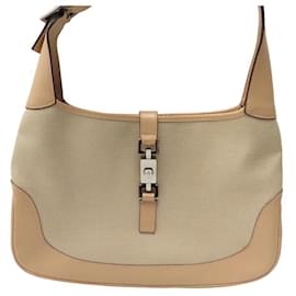 Gucci-GUCCI JACKIE HANDBAG 001.3306 IN CANVAS AND BEIGE LEATHER LEATHER CANVAS BAG-Beige