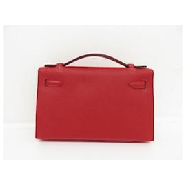 Hermès-NEUF SAC A MAIN HERMES POCHETTE KELLY MINI CUIR EPSOM ROUGE RED PURSE HAND BAG-Rouge
