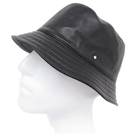 Hermès-NEW HERMES BOB CLOU DE SELLE HAT 59 BLACK LEATHER NEW BLACK LEATHER HAT-Black
