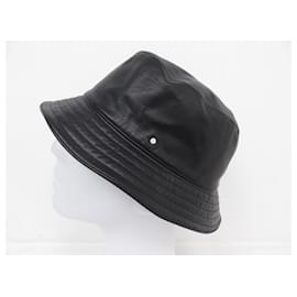 Hermès-NEW HERMES BOB CLOU DE SELLE HAT 59 BLACK LEATHER NEW BLACK LEATHER HAT-Black