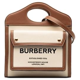 Burberry-Burberry Logo Canvas Pocket Tote Bolso de lona en excelentes condiciones-Otro