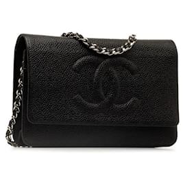 Chanel-Bolso de hombro con cadena de caviar Chanel CC Bolso de hombro de cuero en buen estado-Otro