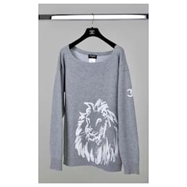 Chanel-Maglione in cashmere grigio con logo CC-Grigio