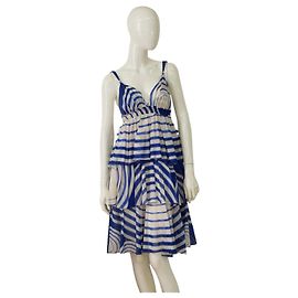 Jean Paul Gaultier Soleil Gestreiftes Schichtkleid Blau M Blau