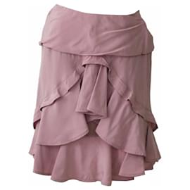 Yves Saint Laurent-Yves Saint Laurent Dusty Pink 100% Silk Above Knee Length Layered Skirt XS-Pink