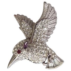 Autre Marque Neu - Silberner Kolibri-Vogel mit Kristall Silber Hardware