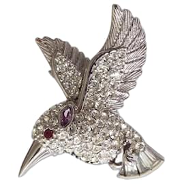 Autre Marque-Nine - Silver and crystal hummingbird-Silver hardware