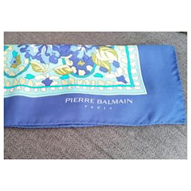 Pierre Balmain-Grand modèle vintage (88x88) en pure soie-Bleu,Beige,Vert,Blanc cassé,Bleu Marine,Vert clair,Bleu clair,Bleu foncé