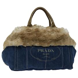 Prada-PRADA Canapa GM Hand Bag Denim Blue Auth 69063-Blue