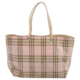 Burberry-BURBERRY Nova Check Tote Bag Nylon Pink Auth 69457-Pink