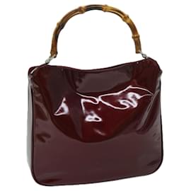 Gucci-GUCCI Bamboo Hand Bag Patent leather Red 001 2113 1638 Auth ti1577-Red