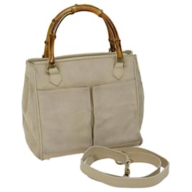 Gucci-GUCCI Bamboo Hand Bag Suede 2way Beige Auth ep3780-Beige
