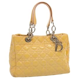 Christian Dior-Christian Dior Lady Dior Canage Hand Bag Enamel Yellow Auth 69211-Yellow