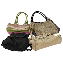 Coach-Coach Signature Backpack Shoulder Bag Canvas nylon 4Set Beige Black Auth yk11148-Black,Multiple colors,Beige