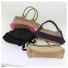 Coach-Coach Signature Mochila Bolso de hombro Lona nailon 4Conjunto Beige Negro Auth yk11148-Negro,Multicolor,Beige