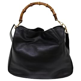 Gucci-GUCCI Bamboo Shoulder Bag Leather 2way Black Auth 68468-Black