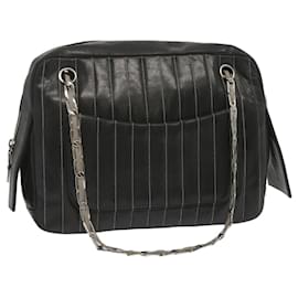 Chanel-CHANEL Bolso de hombro Mademoiselle con cadena Piel de cordero Negro CC Auth bs13136-Negro