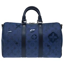 Louis Vuitton-LOUIS VUITTON Aqua Garden Speedy Bandouleira 35 Bolsa Azul M22573 Autenticação de LV 68921S-Azul,Monograma