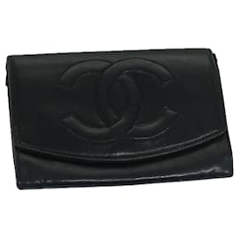 Chanel-CHANEL COCO Mark Wallet Lamb Skin Black CC Auth fm3288-Black