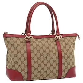 Gucci-GUCCI GG Canvas Tote Bag Beige Red 257069 auth 69451-Red,Beige