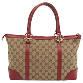 Gucci-GUCCI GG Canvas Tote Bag Beige Red 257069 auth 69451-Red,Beige