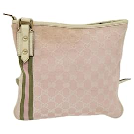 Gucci-GUCCI GG Canvas Sherry Line Shoulder Bag Khaki Pink 144388 auth 69452-Pink,Khaki